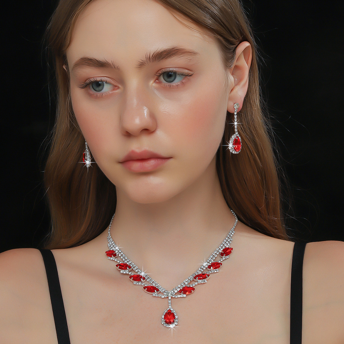 Classic, fashionable and trendy accessories: Wheat ear fashion, creative diamond-encrusted necklace, earrings, two sets of fashionable wedding accessories for women pic 5