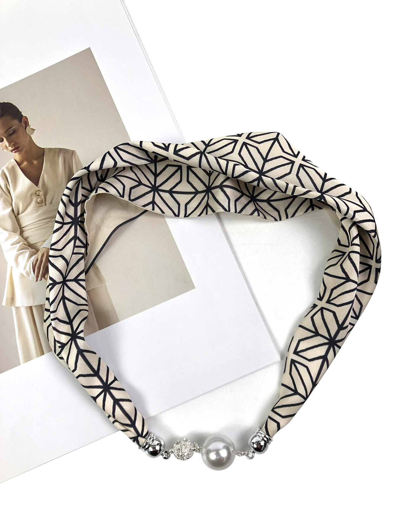 厂家直销时尚百搭仿真丝珍珠项链丝巾扣围巾透气装饰百搭详情2