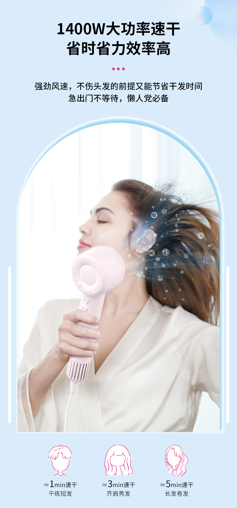 高速吹风机家用大风力负离子护发静音速干发廊t型无叶高速吹风筒详情8