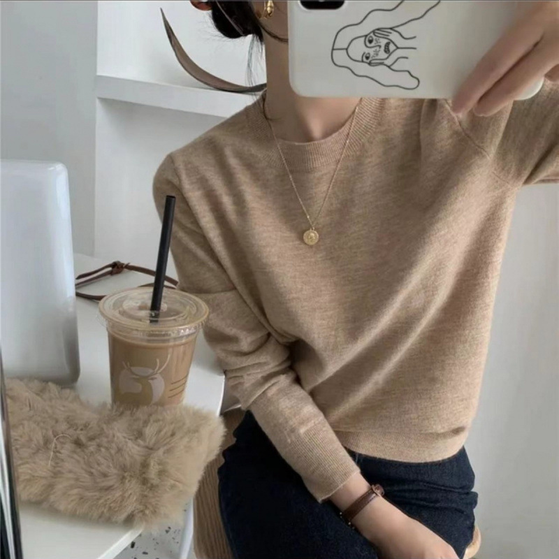 韩版秋冬季百搭圆领套头毛衣女2024新款纯色简约内搭显瘦针织上衣详情44