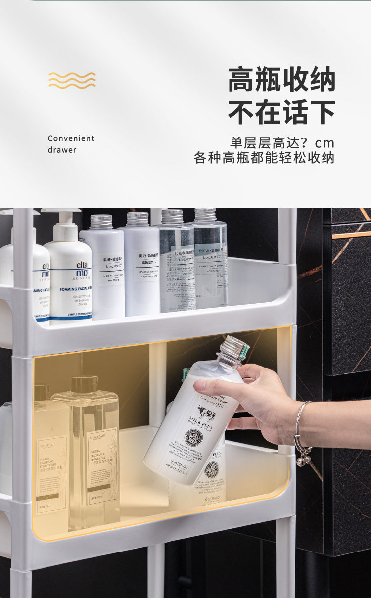 小推车置物架落地厨房浴室移动零食卫生间多层卧室床头收纳储物架详情18