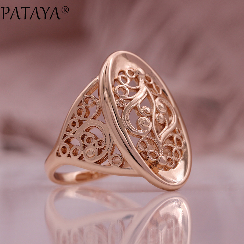 PATAYA Hollow Oval Classic Earrings and Rings Set, 585 rose gold jewelry, cross-border direct supply of European and American jewelry pic 3