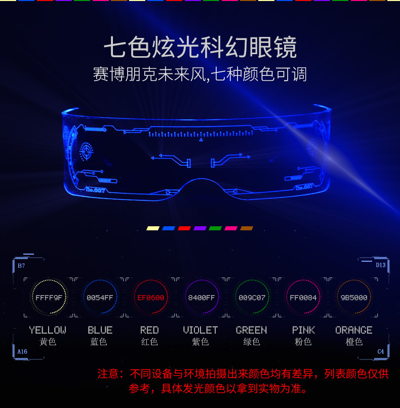 亚马逊LED灯发光眼镜潮未来科技感抖音同款酒吧蹦迪爆闪充电眼镜详情8