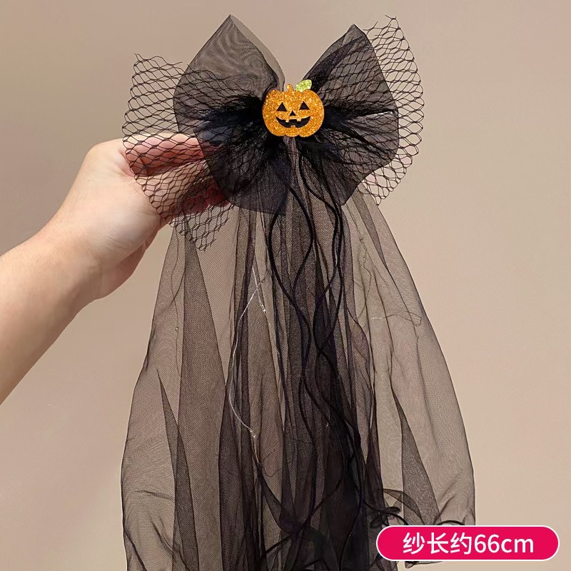 Retro Halloween black double-layer luminous bow veil photo headwear and veil pic 5