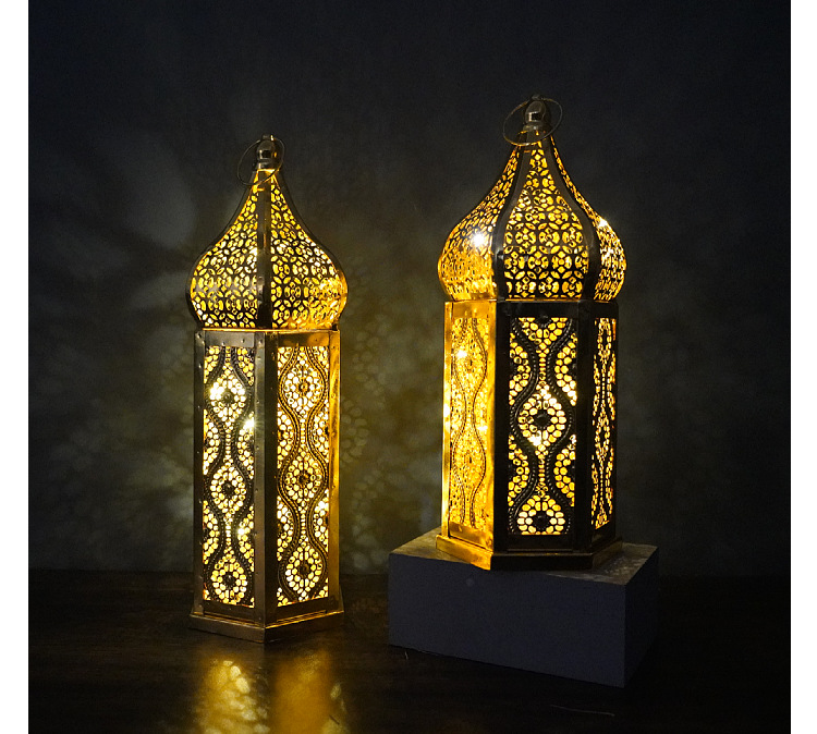 Cross-border new ironwork gilded wind lamps, hollowed-out Moroccan lanterns, home decoration ornaments, handicrafts, atmosphere props pic 4
