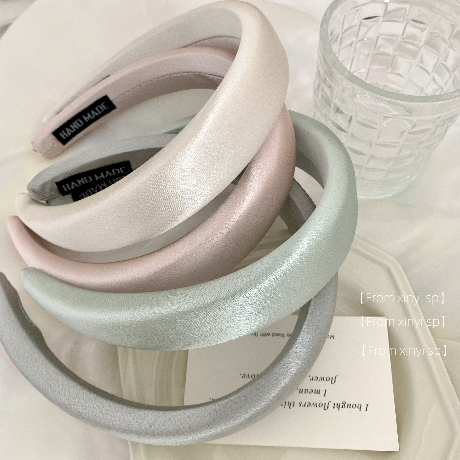 Gentle and elegant spring and summer new headband with a lustrous satin finish, solid color Morandi color, high top thick sponge headband pic 8