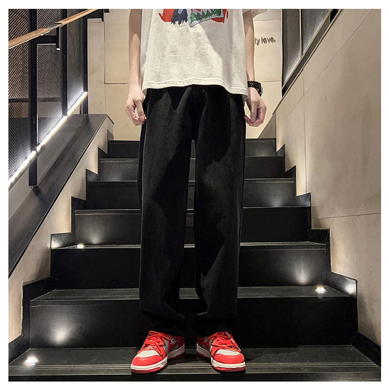 黑灰色男款春季牛仔裤港风cec宽松阔腿裤潮牌复古直筒休闲长裤子详情15