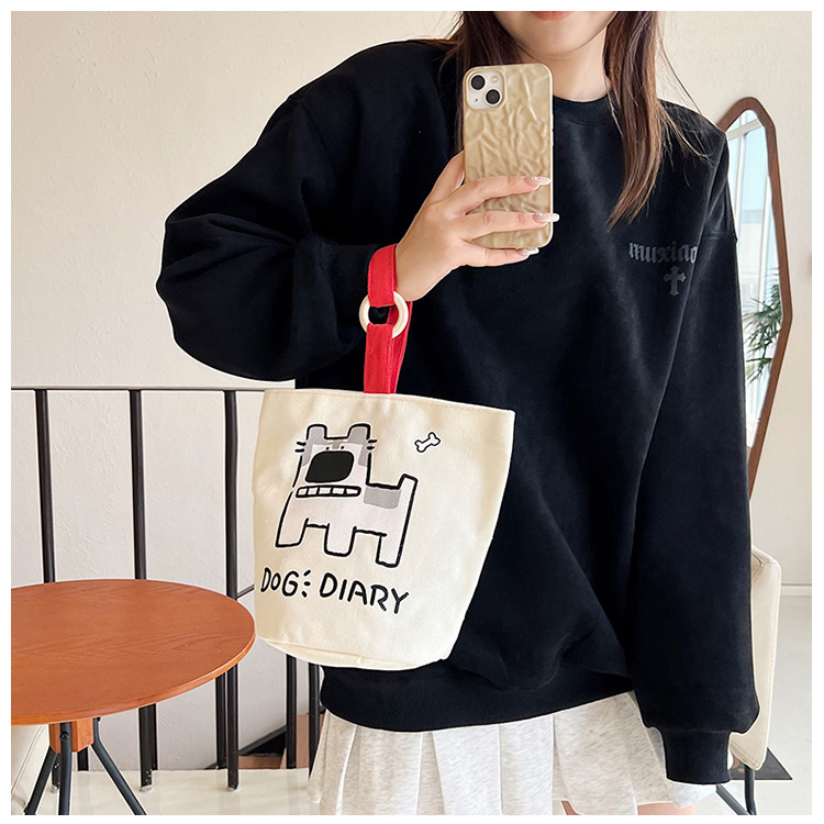 上班族便携妈咪帆布包购物学生可爱水桶型手拎便当带饭盒手提包女详情12