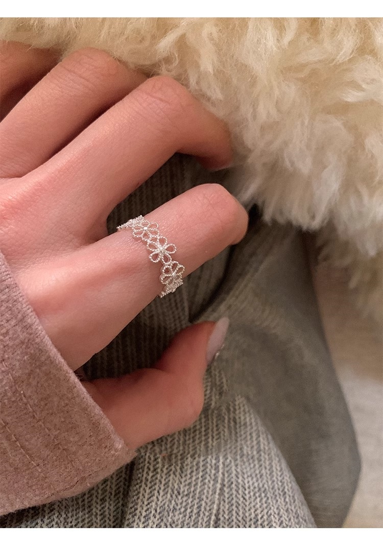 s925纯银镂空花朵戒指女ins小众设计仙气法式甜美蕾丝开口戒指环详情35