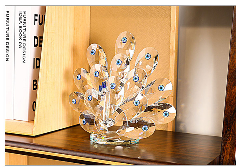 Crystal Peacock tabletop decoration, blue-eyed peacock spreading its tail, exquisite crystal handicraft, home decoration handicraft, Xiangyu Crystal pic 7