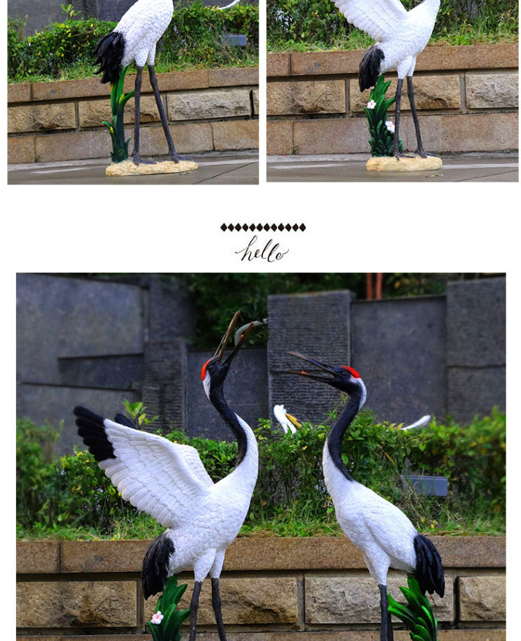 户外雕塑玻璃钢动物喷水仿真仙鹤丹顶鹤花园园林假山水池别墅摆件详情10