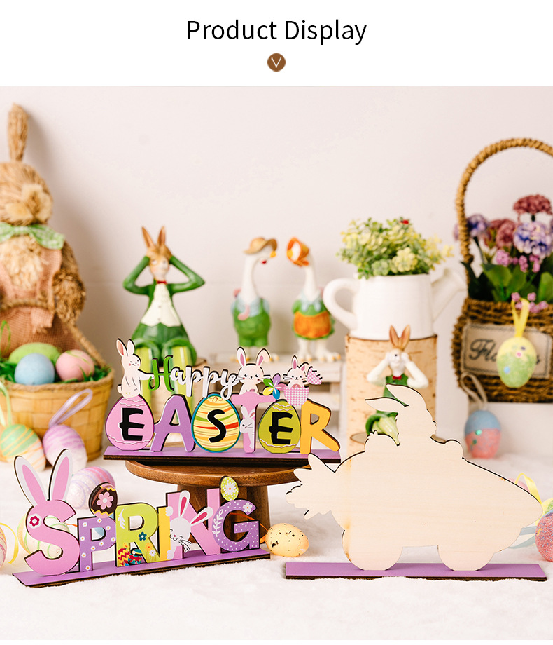Cross-border new products: Haobei Easter Decorations, Easter Rabbit figurines, Easter purple wooden letter figurines pic 6