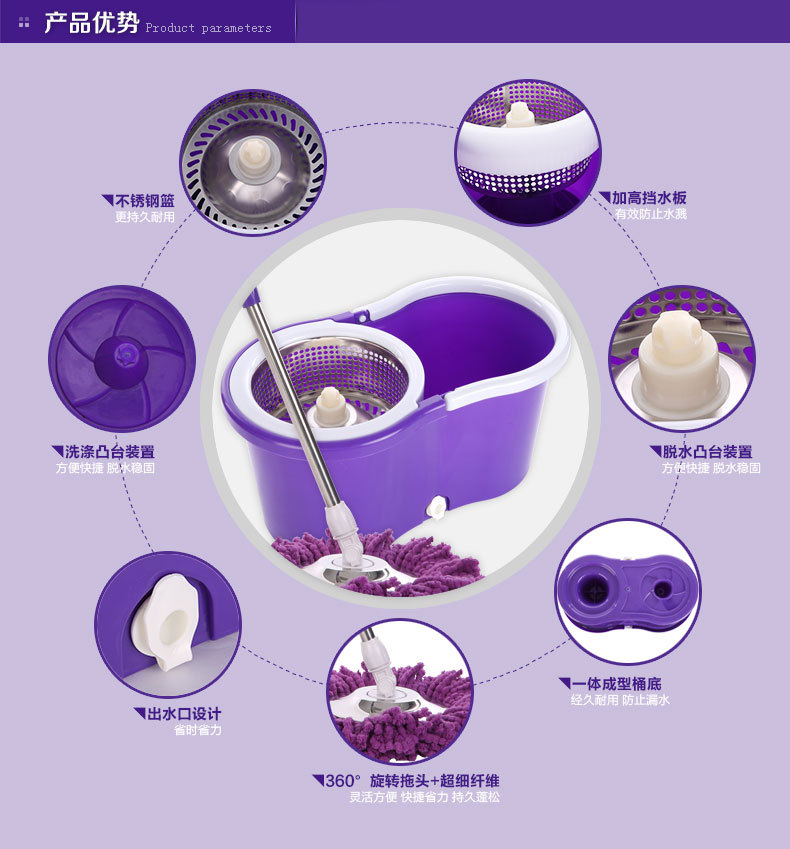 【 Factory Direct Sales 】 Wholesale of dual-drive Good God Drag Rotating mops and hand-pressed mop buckets pic 34