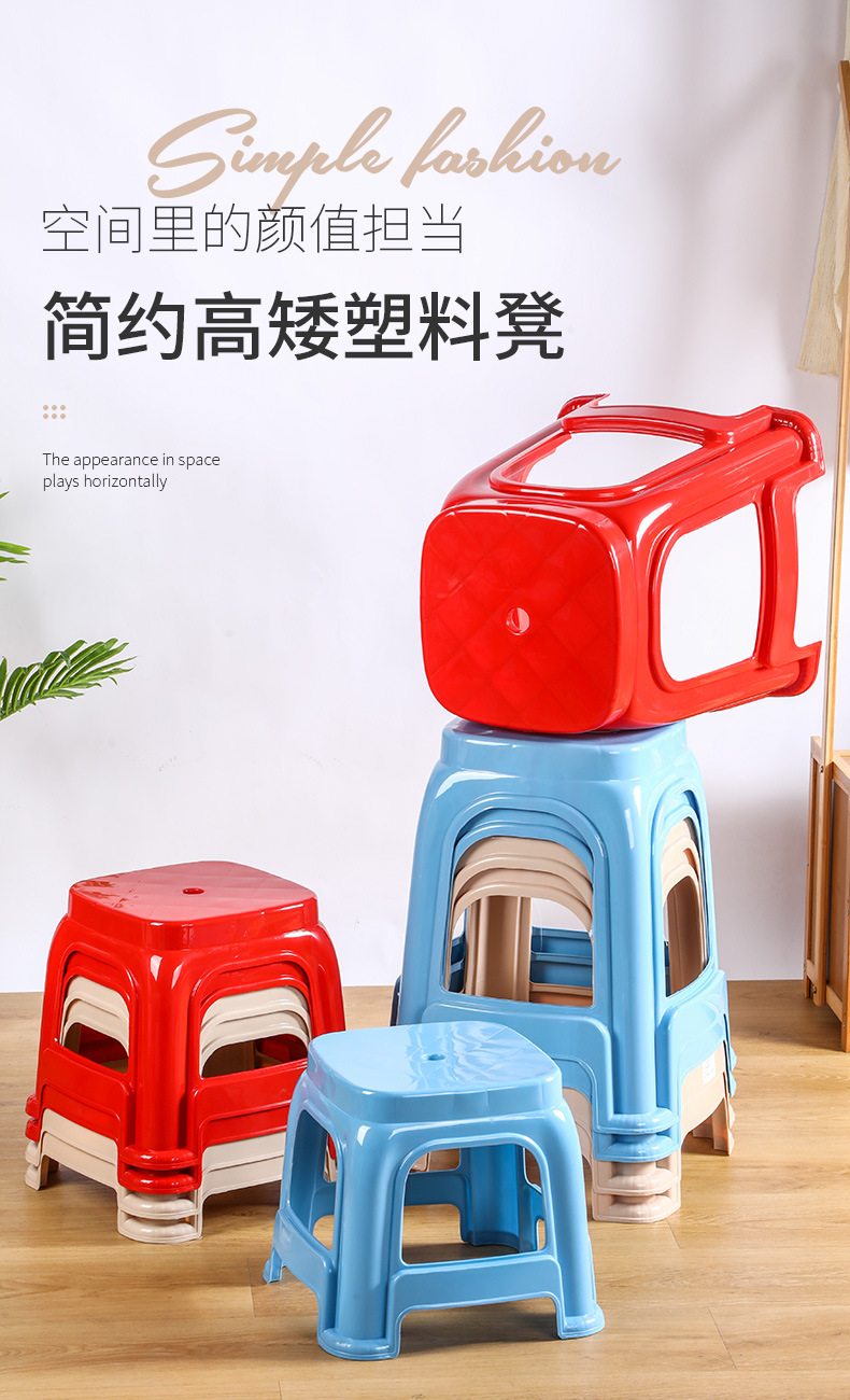 Factory wholesale plastic stools, thickened anti-drop chairs, simple style outdoor conference square stools, stackable pic 2