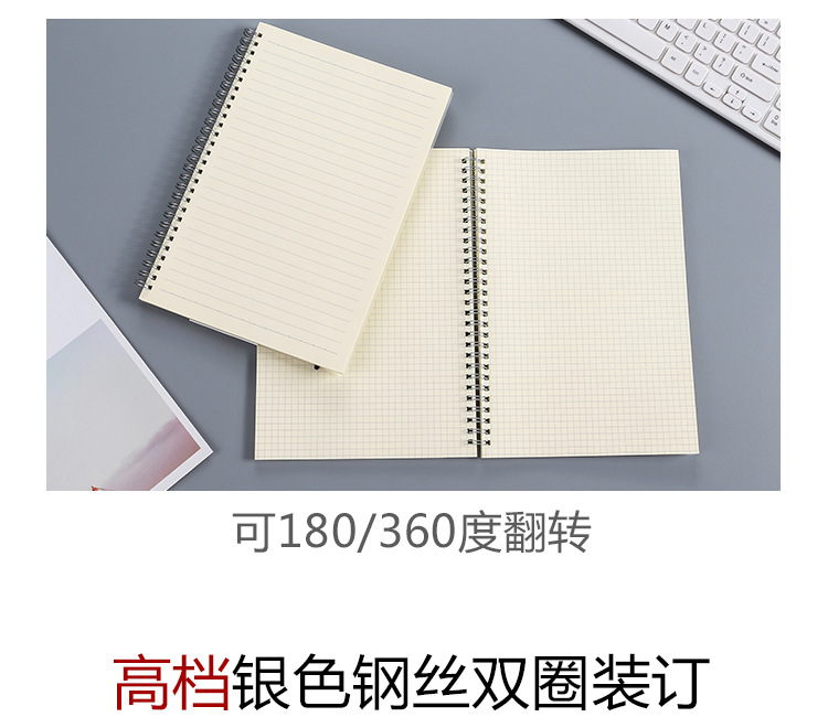 Transparent PP binding coil notebook, creative and simple side-flip grid horizontal line notebook, notepad, student stationery wholesale pic 8