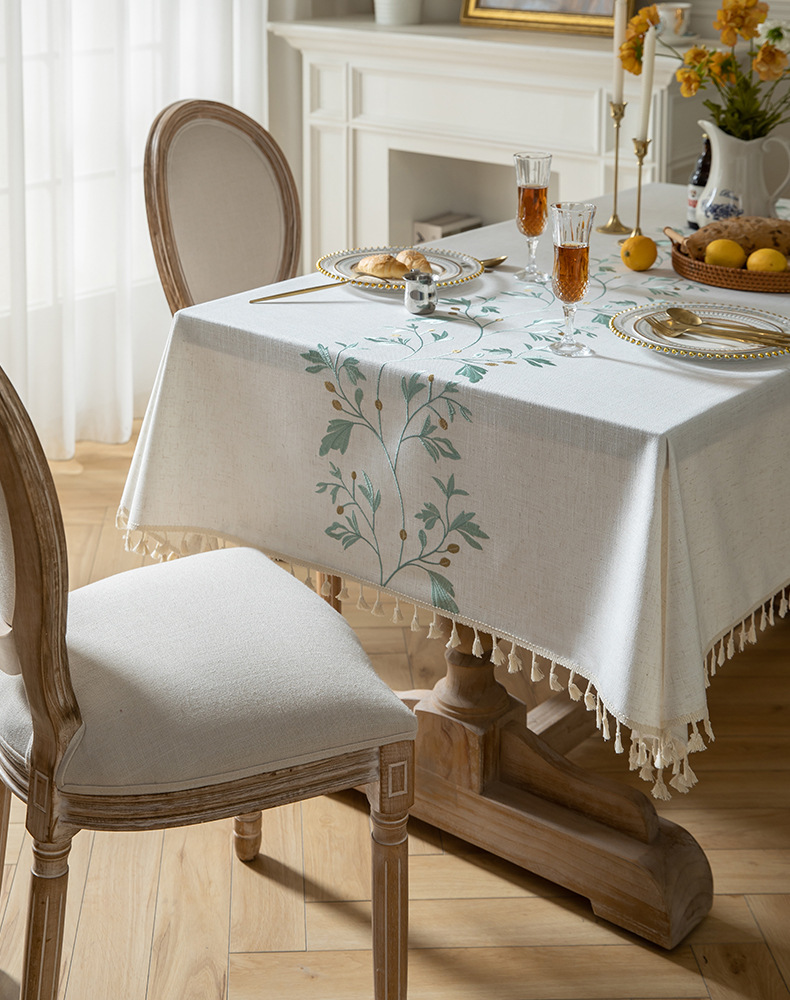 Youzhuo Nordic modern, simple, fashionable, creative, elegant and high-end cotton and linen fabric tablecloths, waterproof embroidered tablecloths, small floral coffee table fabrics, tassel cover fabrics, rectangular tablecloths pic 21