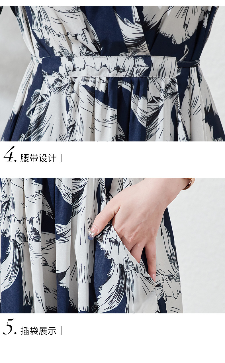 Silk dress for women, mid-length, 2022 summer new style, fashionable and high-end V-neck silk dress, one-piece delivery service pic 47