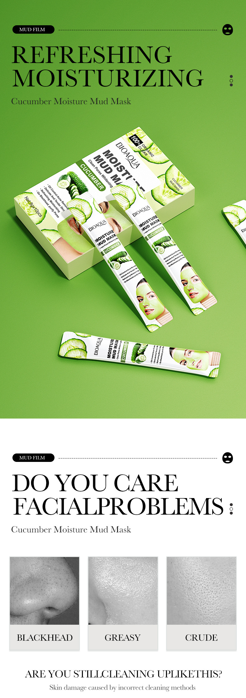 The all-English BIOAOUA Cucumber Moisturizing Mud Mask cleanses pores and improves blackheads. It is an export-oriented cross-border mask exclusively for export pic 33