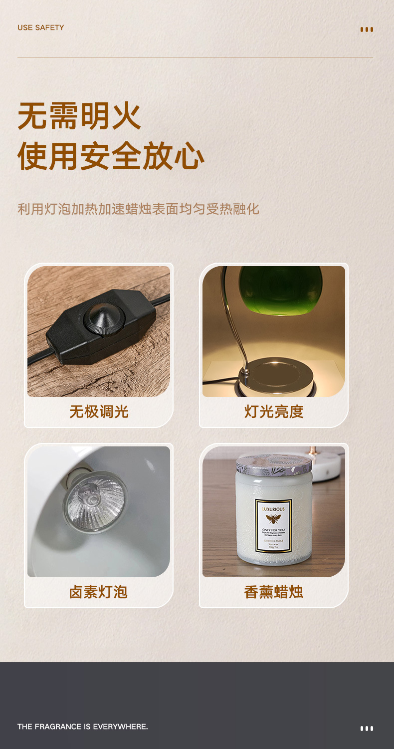 欧式简约香薰融蜡灯铁艺木艺桌面小夜灯浪漫床头灯无火精油融烛灯详情6