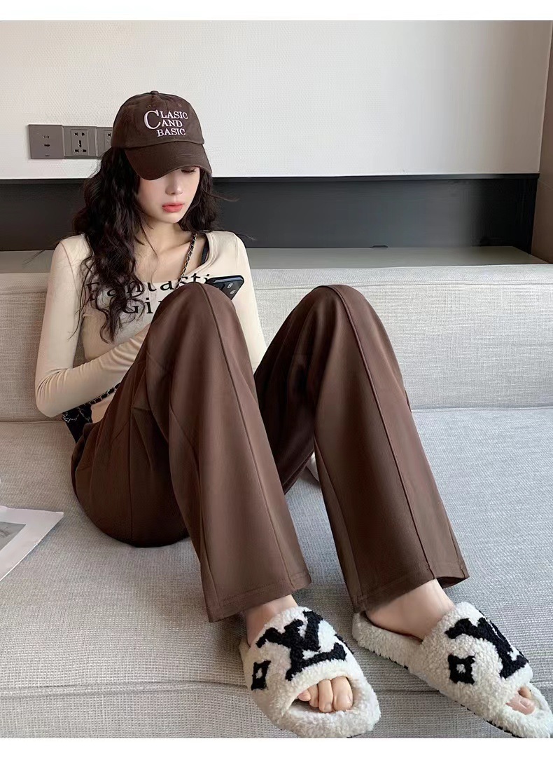 新款珠地棉垂感直筒裤高腰休闲阔腿裤女士春夏拖地裤舒适免烫长裤详情28