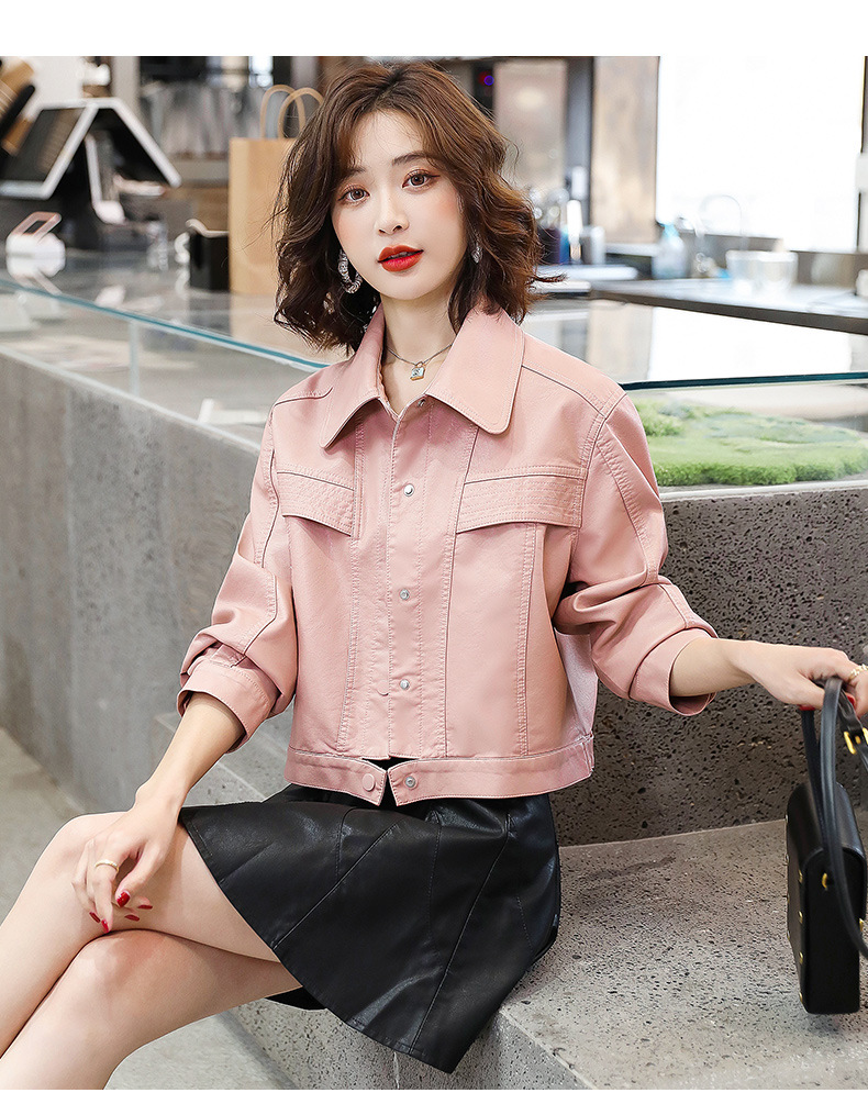 小皮衣短款外套女士2022春秋新款港风小个子修身机车服夹克上衣详情35