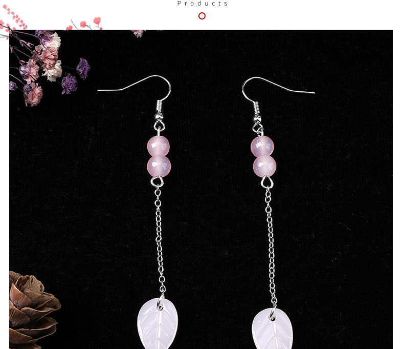 Ancient-style earrings, light pink, simple and fashionable, long tassel pendant leaf earrings, fresh and classical earrings pic 6