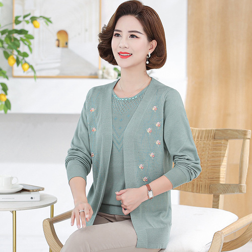 洋气妈妈装夏季短袖翻领T恤中老年人夏装宽松大码时尚印花小衫薄详情15