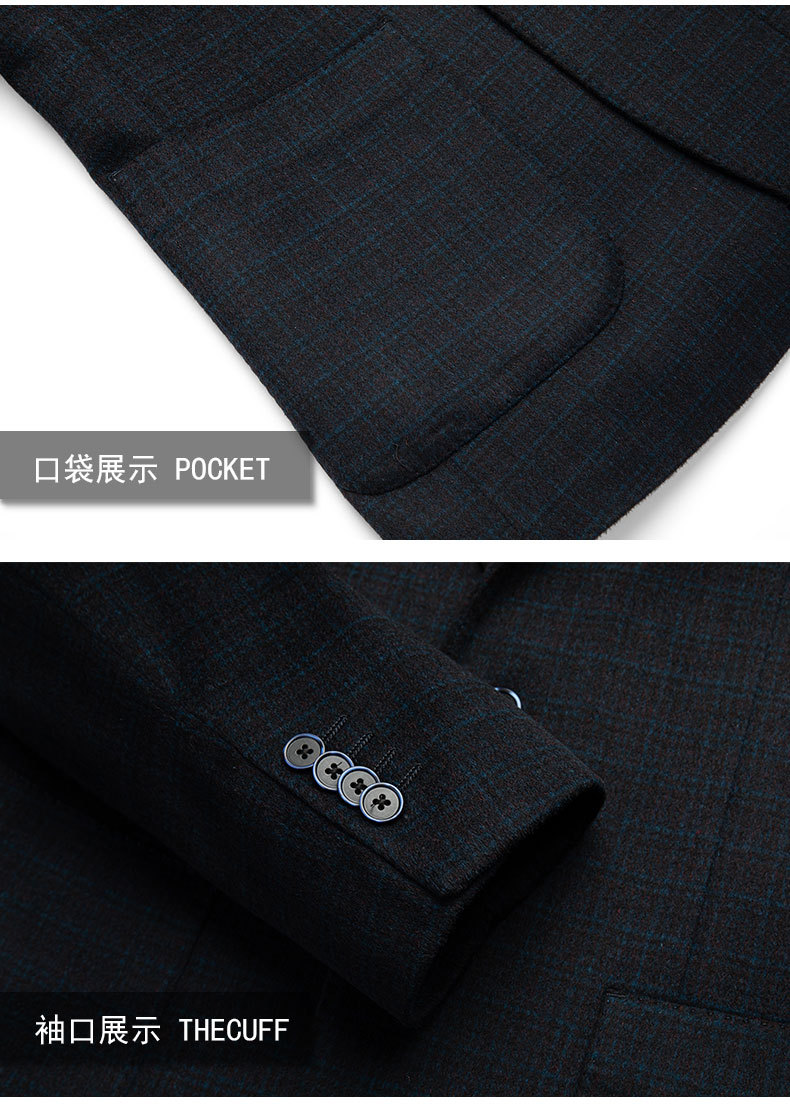 双面尼羊毛西装男士春秋外套红蓝格提花桑蚕丝商务休闲小西服详情16