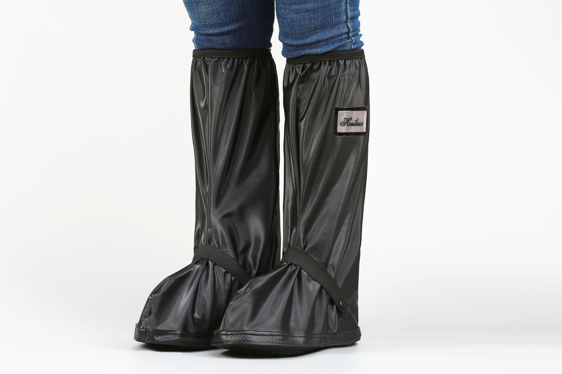 Wholesale of upgraded rainproof shoe covers, high-top thick-soled cycling outdoor waterproof shoe covers in black and white pic 5