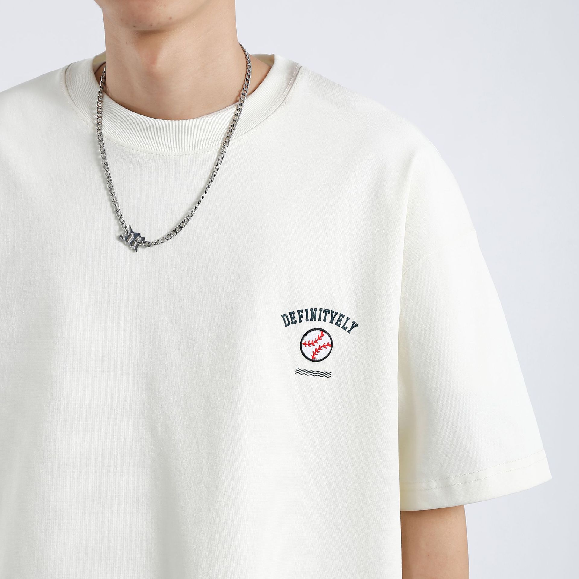 阿尔图220G重磅纯白印花短袖t恤男潮牌潮流夏季休闲宽松圆领上衣详情11