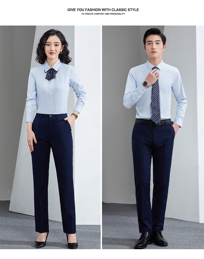 Factory direct supply of long-sleeved white bamboo fiber shirts for men, blue workwear no-iron fitted shirts for women, both men and women pic 72