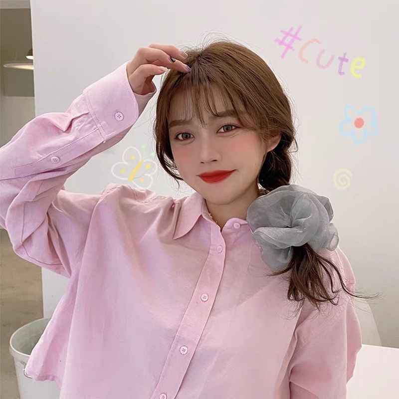 Super fairy glass mesh large intestine ring, French solid color pearlescent organza large intestine ring, adult elegant hair ring for women pic 6