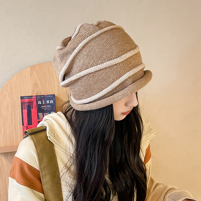 Sombrero lunzi primavera otoño stretch slim cara pequeña bolsa sombrero versión coreana cabeza grande wrap rizado heap heap sombrero invierno caliente sombrero frío mujer pic 9