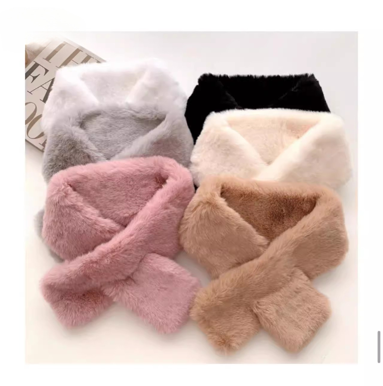 2024新款毛绒围巾女冬季韩版百搭保暖围脖学生加厚交叉脖套仿兔毛详情3