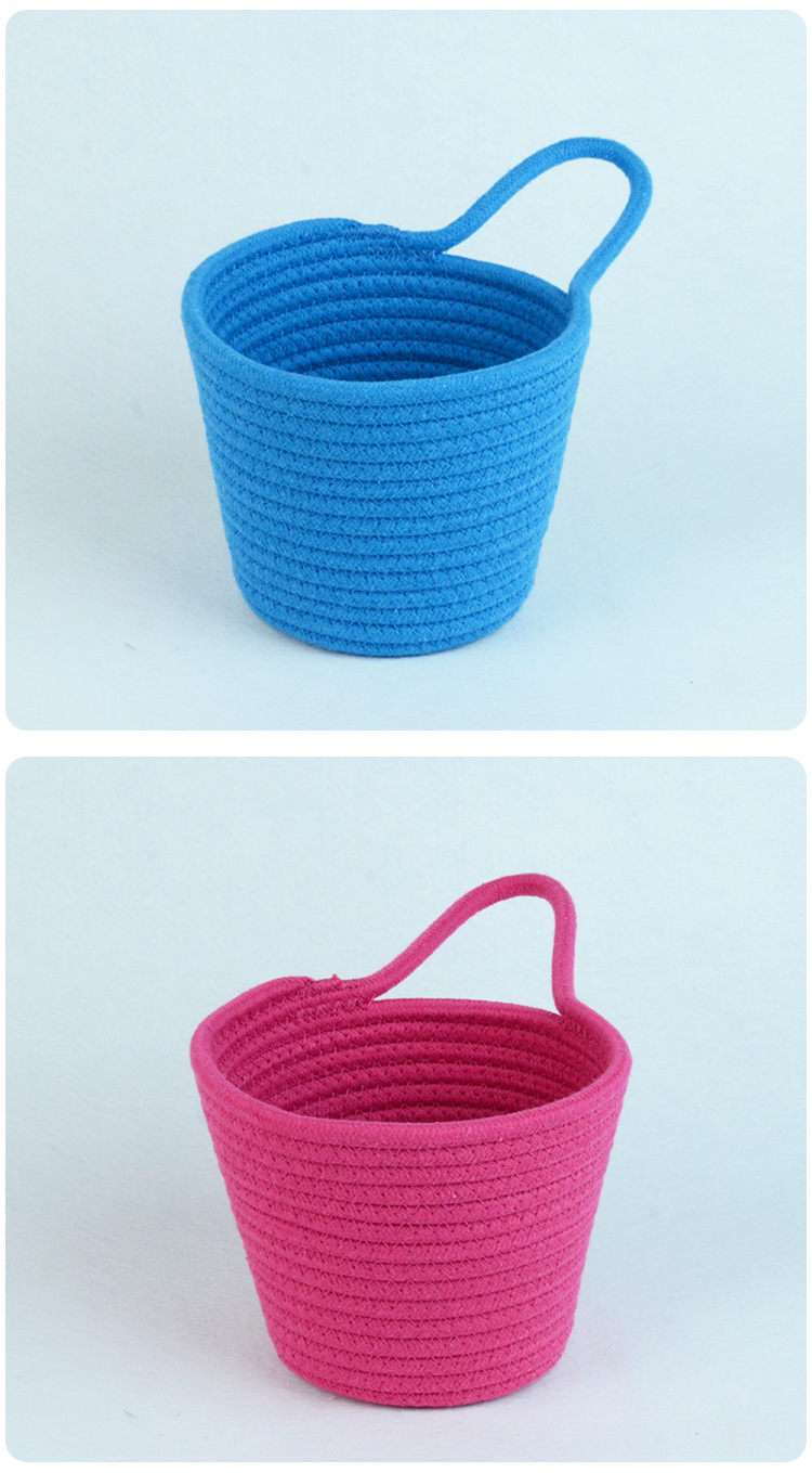 款棉绳收纳筐小提手挂篮 钥匙钱包置物篮收纳桶储物筐带把手筐子详情15