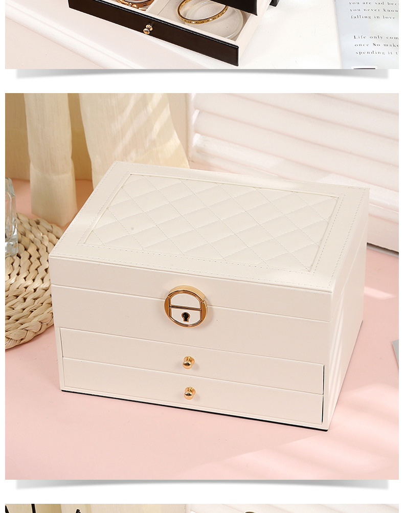 北欧爆款首饰收纳盒儿童珠宝盒亚马逊双层绒布抽屉带锁木质首饰盒详情19