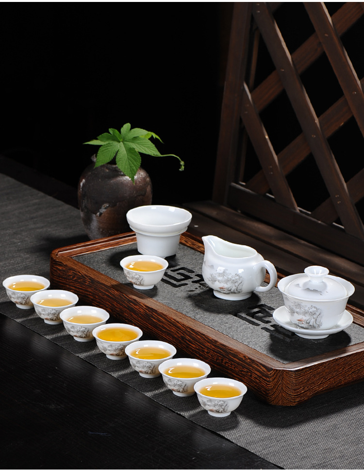 Factory direct sales of Kung Fu tea sets, including ceramic tea cups, white porcelain complete sets, blue and white tea cups, covered bowls, and tea sets. Logos can be made pic 7