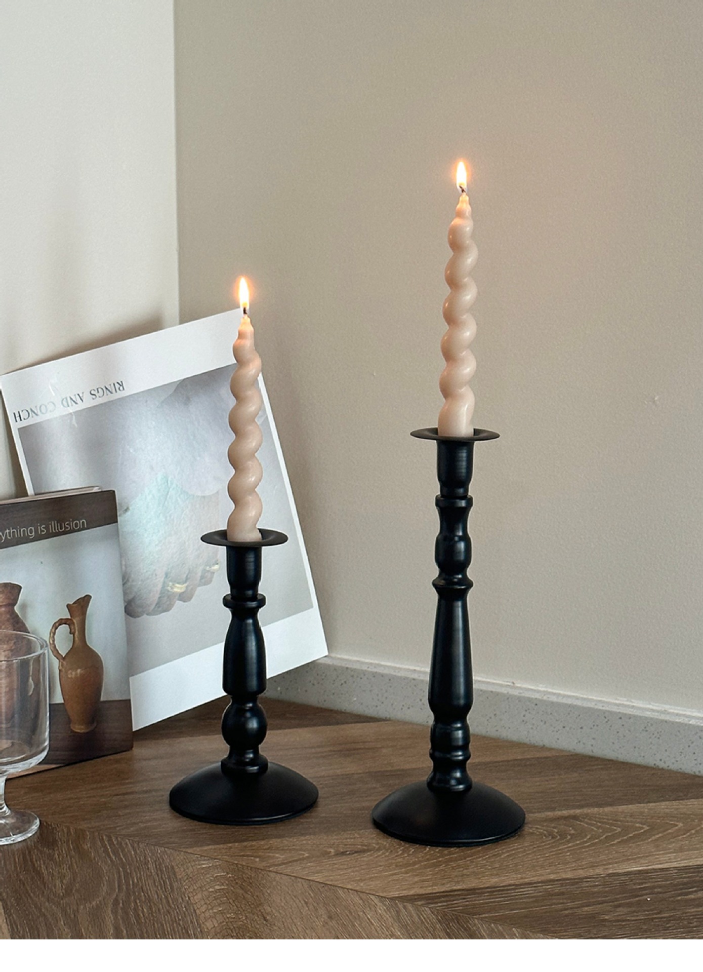 Cross-border ins American retro black iron candlestick for dining table atmosphere decoration, Roman column long candlestick pic 18