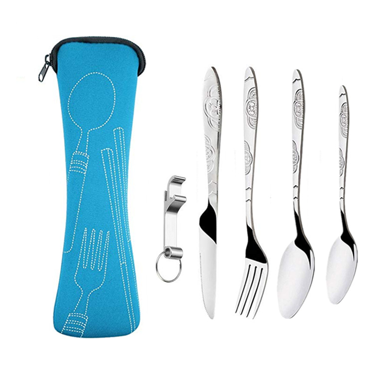 跨境亚马逊不锈钢便携餐具五件套户外旅行露营刀叉勺小勺礼品套装详情1