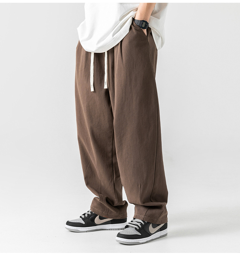 Japanese-style pure cotton casual pants for men in spring 2024, featuring a retro double pleated design and versatile long pants for men pic 30