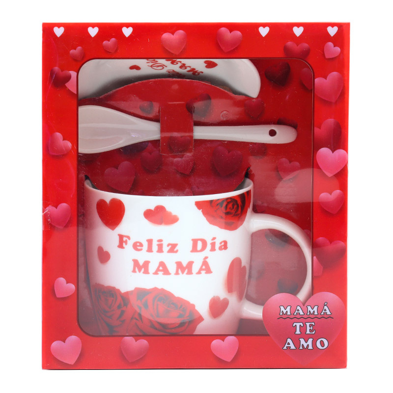 外贸西语母亲节陶瓷杯咖啡杯套装带底盘带柄勺早餐杯牛奶马克杯妇女节礼品送妈妈的礼物支持做客多语logo节庆礼品工厂直供详情13