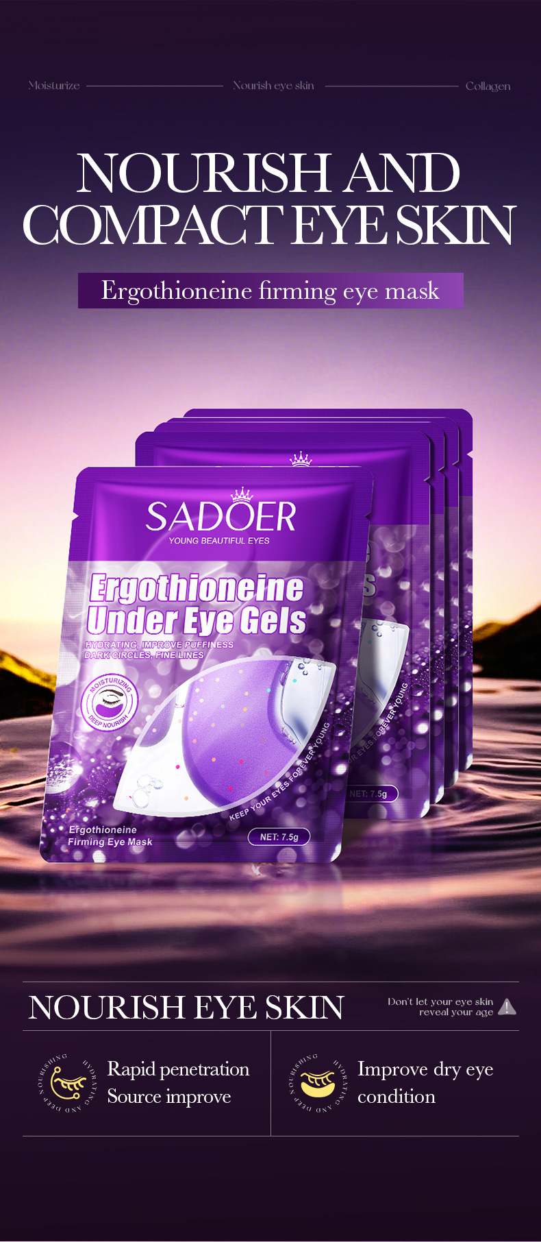 全英文SADOER麦角硫因紧致眼膜 保湿眼部滋润眼膜跨境外贸批发专供外贸专供外贸详情1