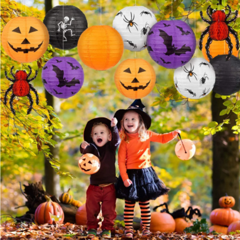 Cross-border party decoration: Halloween Pumpkin, Spider, bat, lantern, paper fan flower, spiral pendant, Party set pic 4