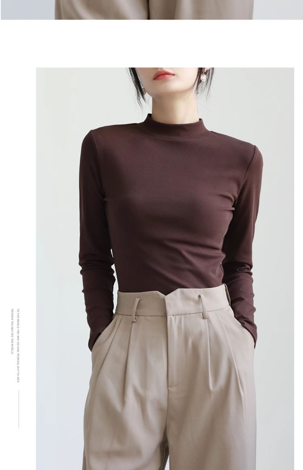 Pequeño cuello alto polainera blanca colgante interior otoño/invierno top mujer algodón cuello medio manga larga camiseta slim fit pic 30