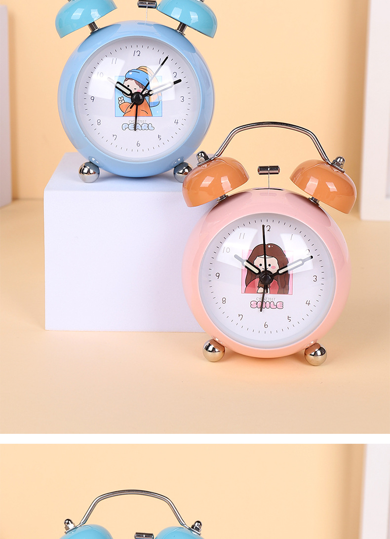 Cartoon convex 3-inch alarm clock, student multi-functional bedside clock, creative clock, bell clock with night light, small alarm clock pic 10