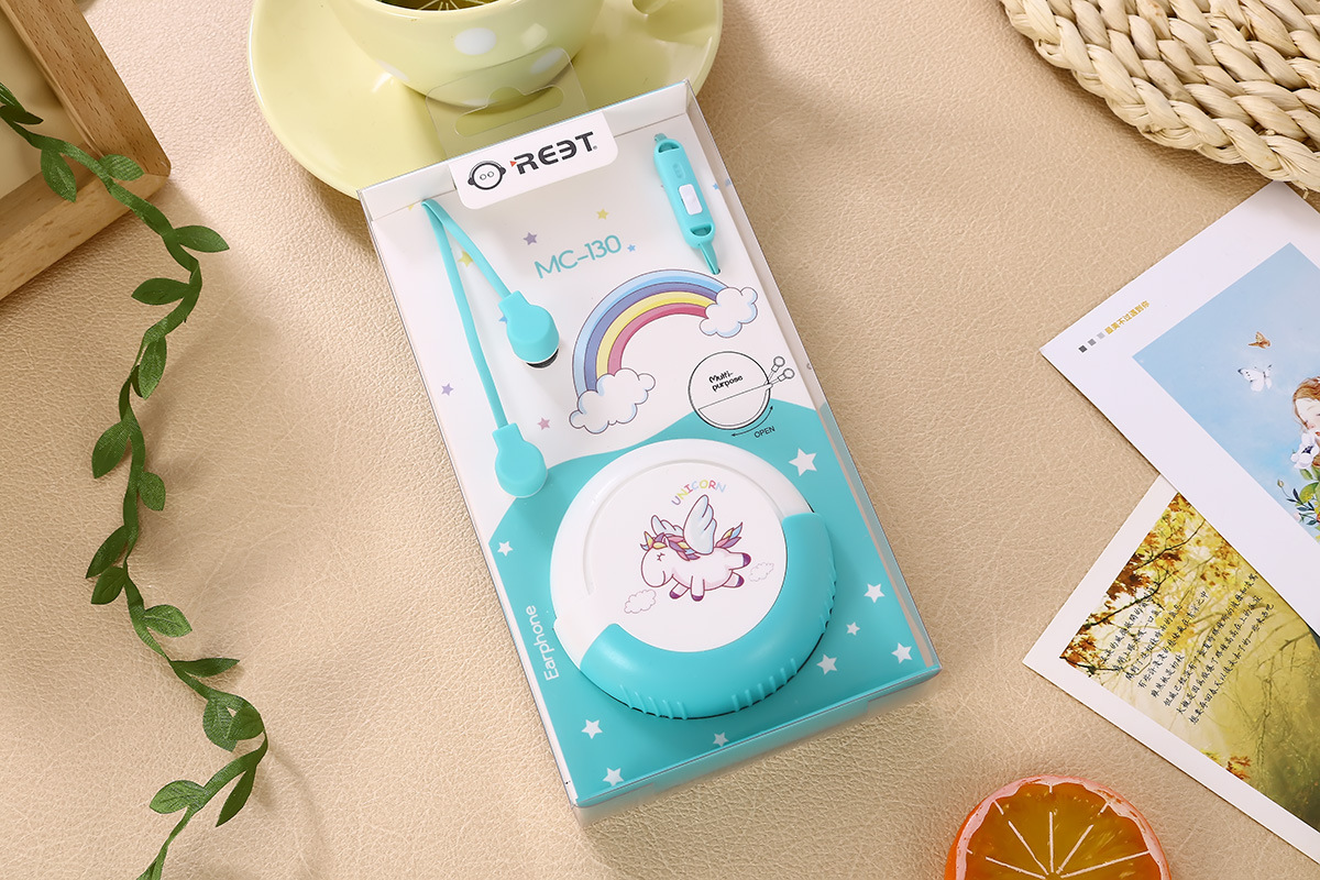 The cute student cartoon in-ear wired headphones with a high level of appearance and a storage case support KTV call answering buttons pic 27