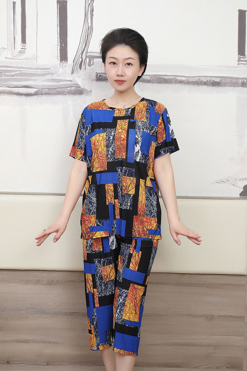 中老年女装夏季短袖套装薄款冰丝妈妈装大码休闲女士家居服睡衣女详情14