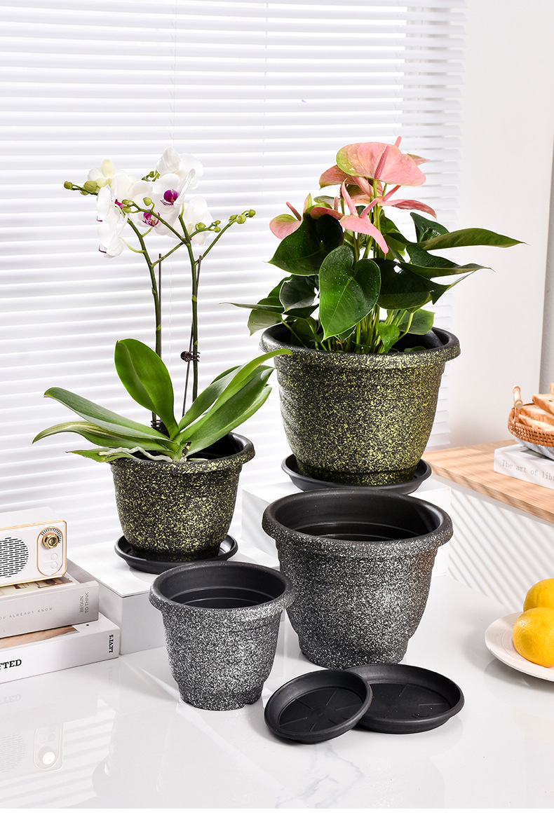 New spray-painted threaded imitation marble flower POTS, thickened resin plastic flower POTS, balcony and hotel green plants, gallon POTS pic 17