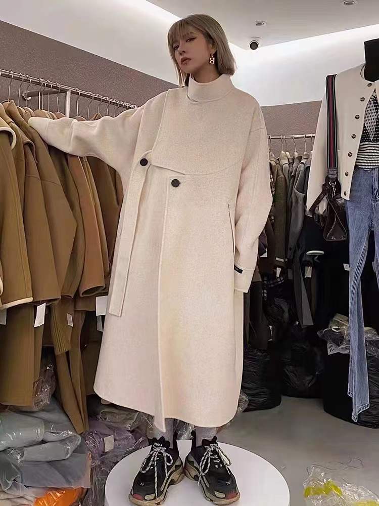 2021 Spring Design retro woolen coat for women, mid-length, petite woolen overcoat, knee-length pic 11