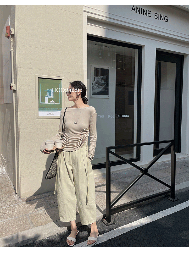 Early spring new collection of 2025, a simple and laid-back two-wear T-shirt with a basic U-neck and a large ribbon for women pic 17